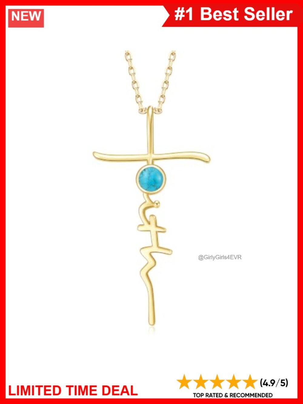 Cross Birthstone Pendant Necklace 14K Gold Plated Christian Jewelry